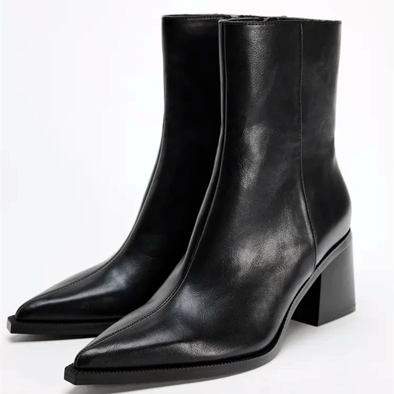 Chelsea Boots Suede - チャンキーヒールソフトレザーチェルシーブーツ女性セクシーな尖ったつま先サイドジップデザインアンクルブーツ女性のための快適な女性の靴