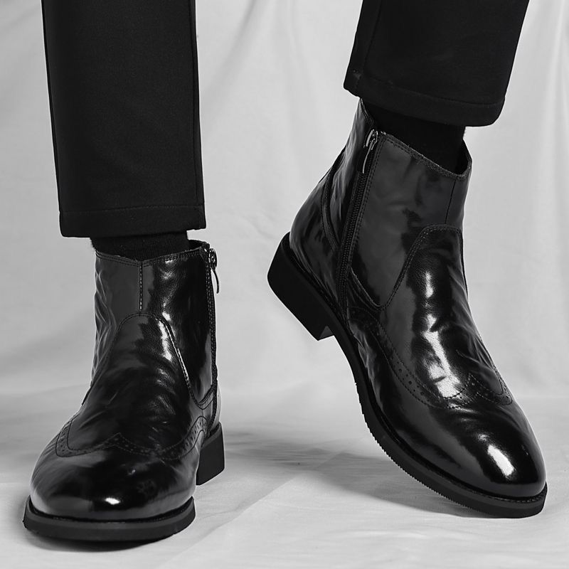 Men'S Shoes Zipper - メンズチェルシーブーツ ソフトレザー ハイカット ビジネスカジュアルシューズ レースアップ 快適
