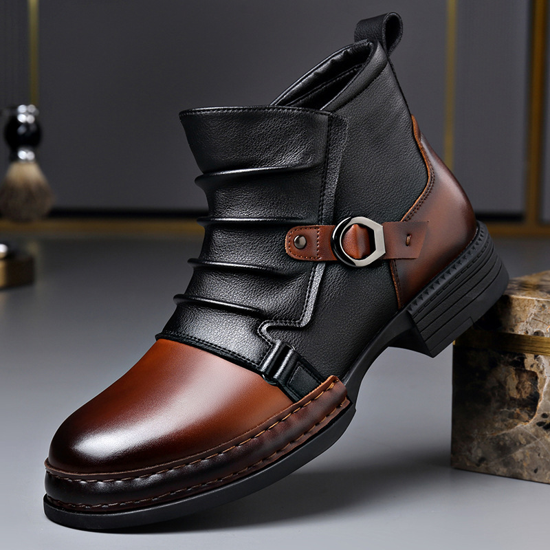 Men'S Shoes Zipper - 秋冬レトロアンクルブーツ男性のためのファッションカジュアルサイズジッパーオートバイブーツ男新人デザイナー暖かいプラットフォームシューズ男性