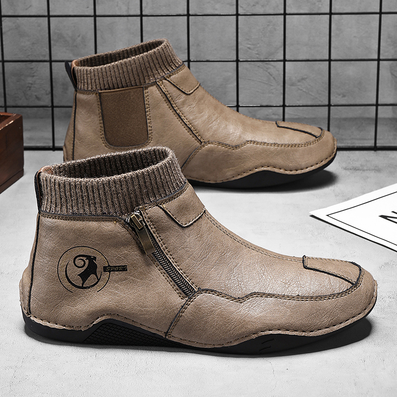 Men'S Shoes Zipper - 秋冬メンズソフトソールソフトトップカジュアルブーツファッショナブルな高級パーソナライズされた暖かいフラットシューズ