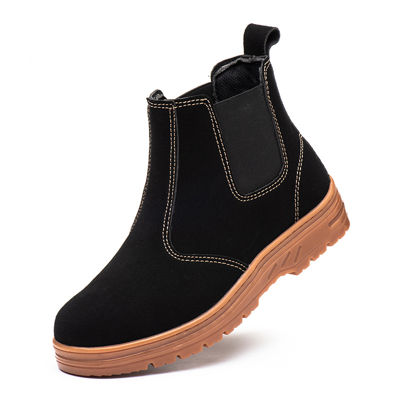 Chelsea Boots Suede - メンズファッション スチールトゥキャップ 作業安全靴 ソフトレザー セキュリティシューズ 作業員用安全チェルシーブーツ