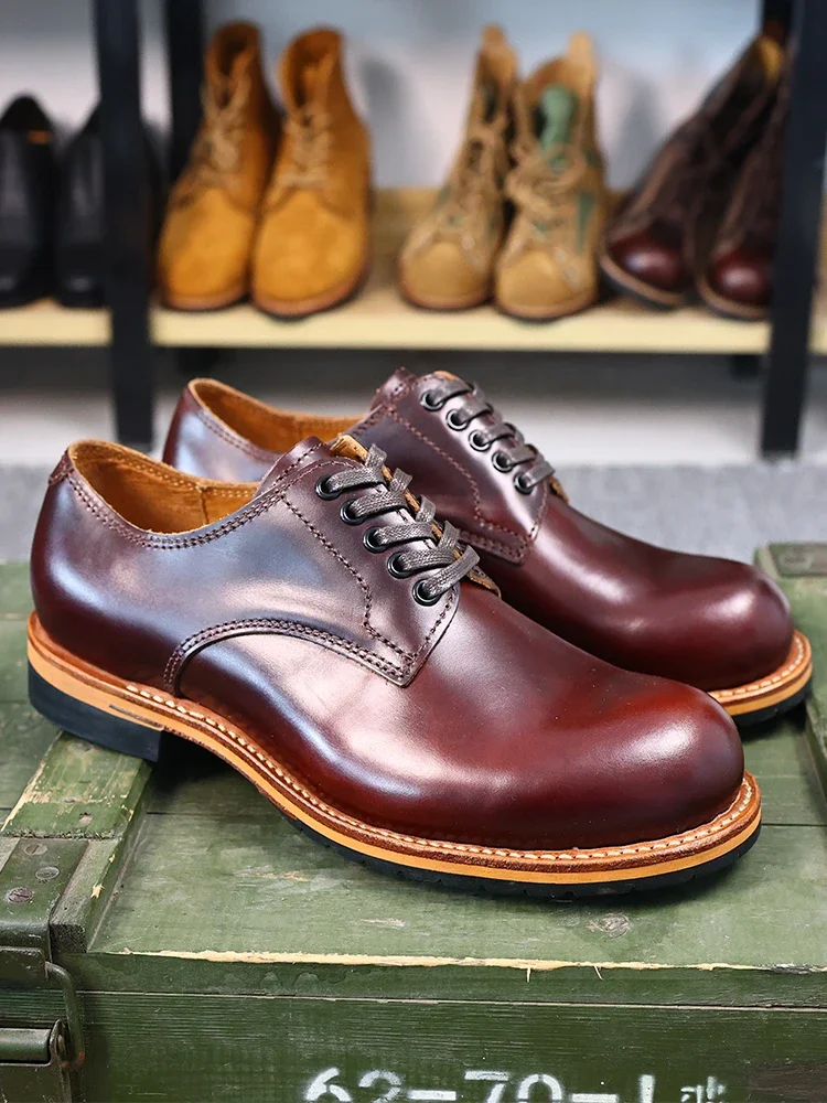 Men Shoes Red Bottom - グッドイヤーエッジモーターサイクルレトロトラディショナルブーツ、メンズ牛革ロートップシューズ、レトロオイルレザー、レッド、パンク、耐久性