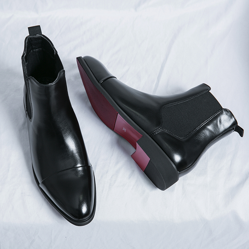 Men Shoes Red Bottom - チェルシーブーツ男性用レッドソール Pu アンクルビジネスラウンドトゥスリッポンメンズブーツ送料無料サイズ 38-46 男性靴