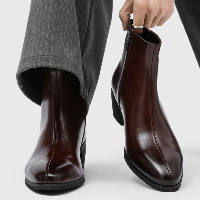 Men'S Shoes Zipper - 男性用シンプルでおしゃれなハイヒール、ポインテッドトゥ、サイドジッパー、滑り止め、通気性、ビジネス、レジャー、通勤ブーツ