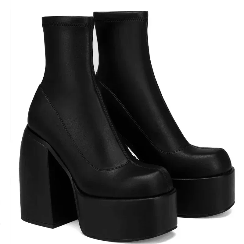 Chelsea Boots Suede - デザイナーアンクルブーツ女性のためのブランドの女性のヒールプラットフォーム分厚いブルーカウボーイブーツ固体 PU 女性の靴新しいセクシーな 10 センチメートルハイヒール