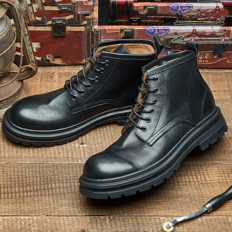 Men'S Shoes Quality Brands - メンズレトロアンクルレザーブーツ高級ブランド品質手作り本革快適な秋の新しいオフィスチェルシーシューズ男性