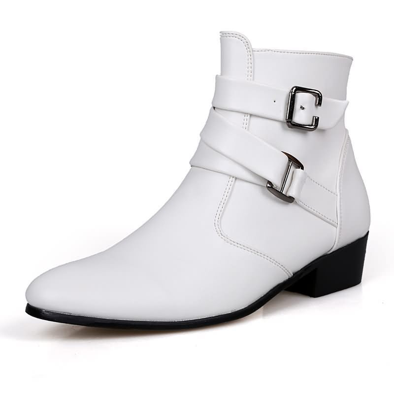 Chelsea Boots Suede - 高級メンズブーツレザーチェルシーブーツハイトップバックルストラップフォーマルシューズブラック英国スタイルアンクルブーツポインテッドトゥホワイトブーツ