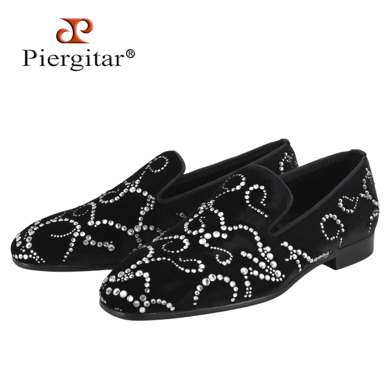 Men Shoes Red Bottom - Piergitar-ベルベットとオクトタンポポのモカシン,手作りのクリスタルモカシン,同じデザイン,赤い底,高級ブランド,黒