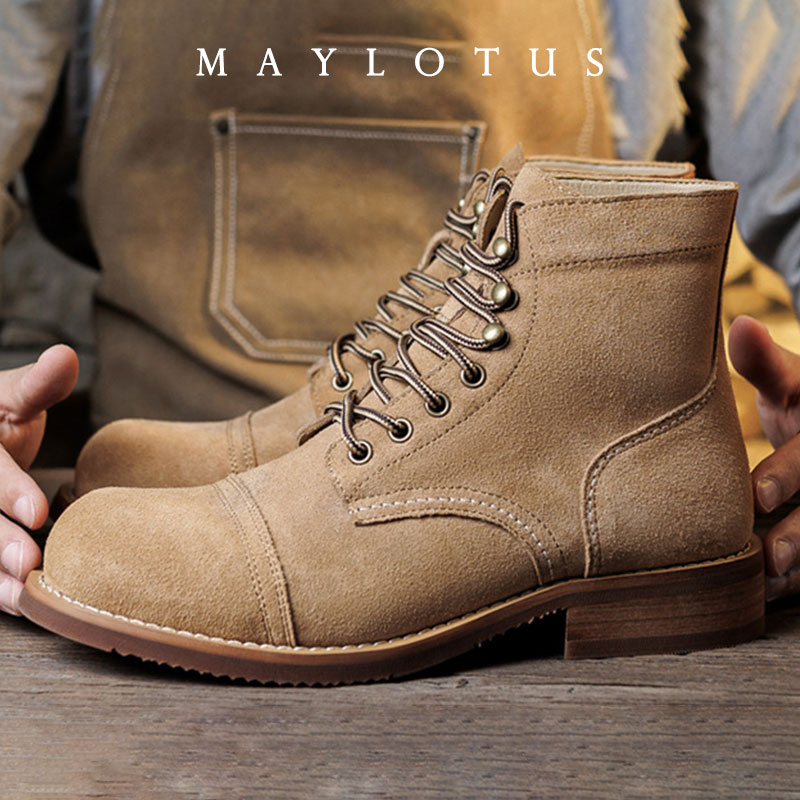 Men Shoes Type - スエードブーツ グッドイヤーウェルト製法 モーターサイクル ラギッド ヘリテージブーツ ヴィンテージスエードレザー