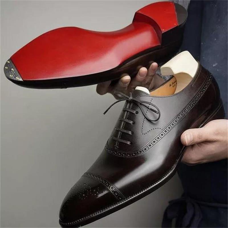 Men Shoes Red Bottom - オックスフォード男性靴レッドソールファッションビジネスカジュアルパーティー宴会毎日レトロ彫刻レースアップブローグドレスシューズ
