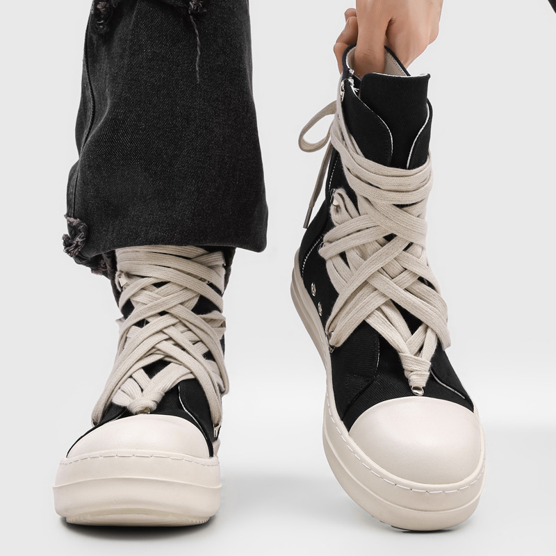 高品質メンズハイトップキャンバススニーカークロスレース厚底黒 - Men'S Shoes Qn のレビューと価格