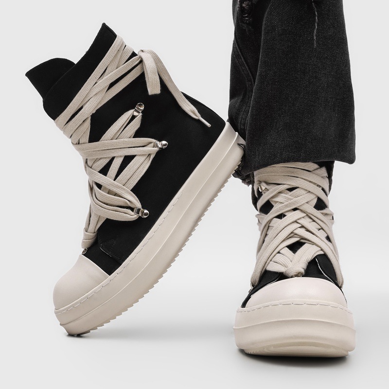 高品質メンズハイトップキャンバススニーカークロスレース厚底黒 - Men'S Shoes Qn のレビューと価格