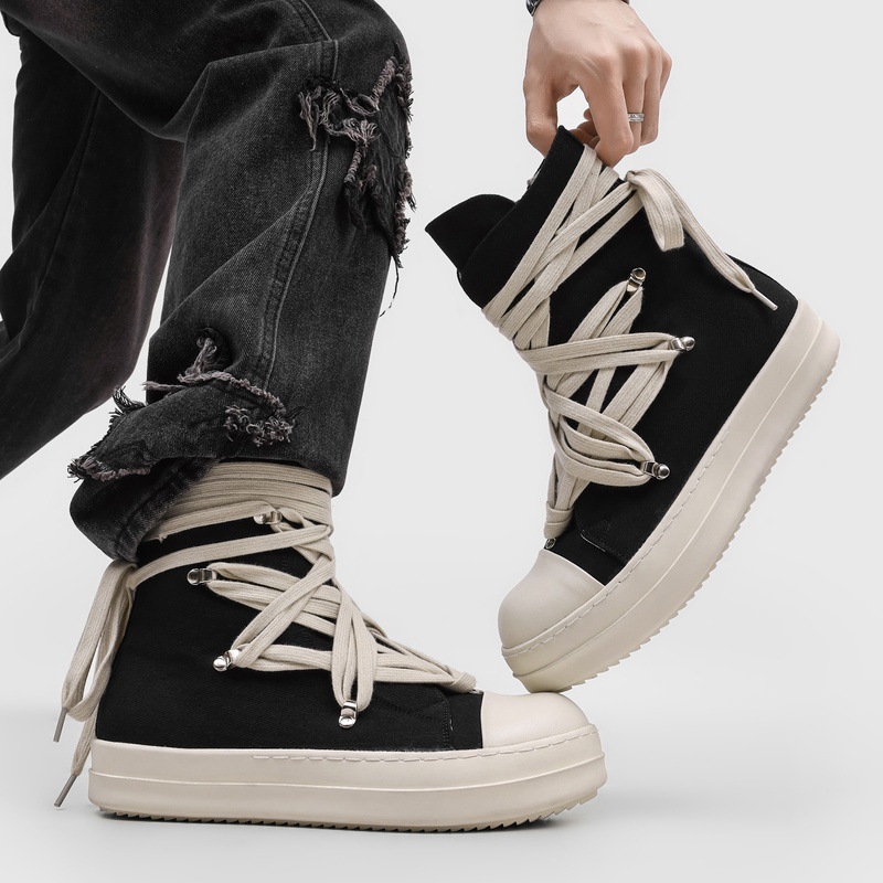 高品質メンズハイトップキャンバススニーカークロスレース厚底黒 - Men'S Shoes Qn のレビューと価格