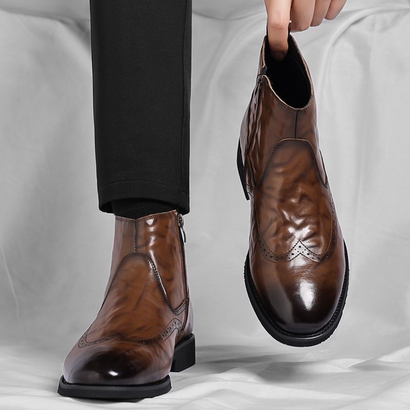 メンズチェルシーブーツ ソフトレザー ハイカット ビジネスカ - Men'S Shoes Zipper のレビューと価格