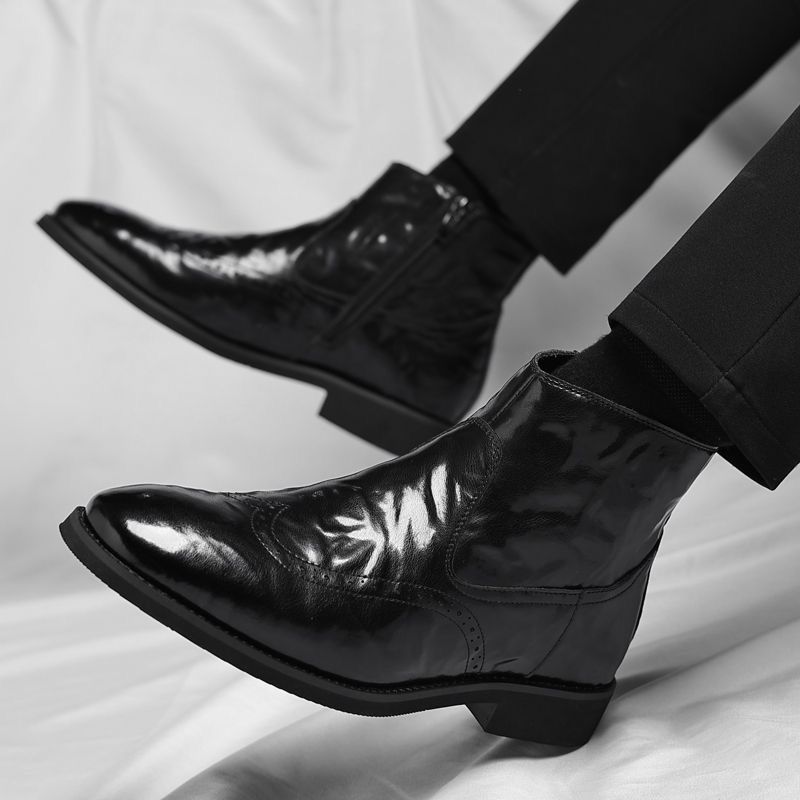 メンズチェルシーブーツ ソフトレザー ハイカット ビジネスカ - Men'S Shoes Zipper のレビューと価格