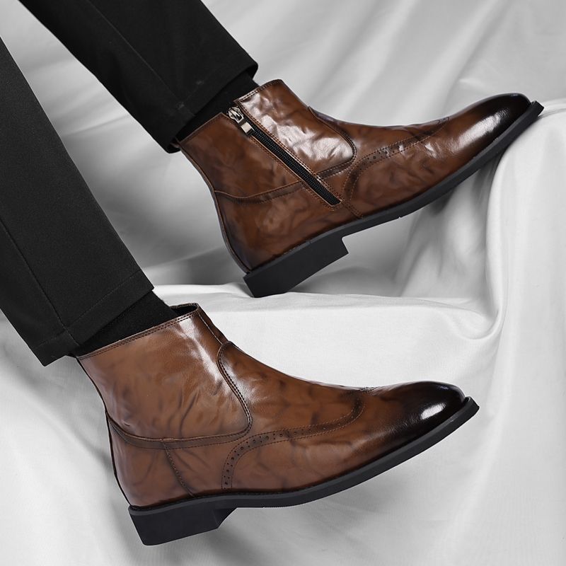 メンズチェルシーブーツ ソフトレザー ハイカット ビジネスカ - Men'S Shoes Zipper のレビューと価格