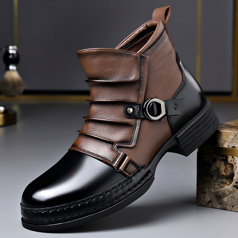 秋冬レトロアンクルブーツ男性のためのファッションカジュアルサ - Men'S Shoes Zipper のレビューと価格