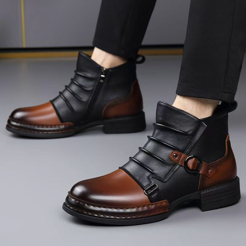 秋冬レトロアンクルブーツ男性のためのファッションカジュアルサ - Men'S Shoes Zipper のレビューと価格