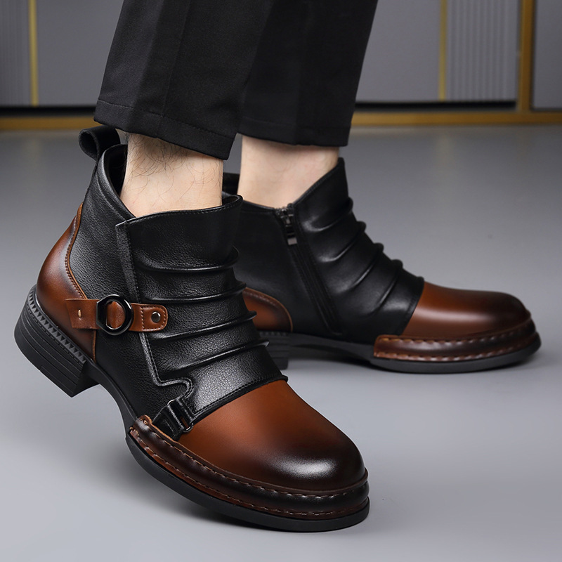 秋冬レトロアンクルブーツ男性のためのファッションカジュアルサ - Men'S Shoes Zipper のレビューと価格