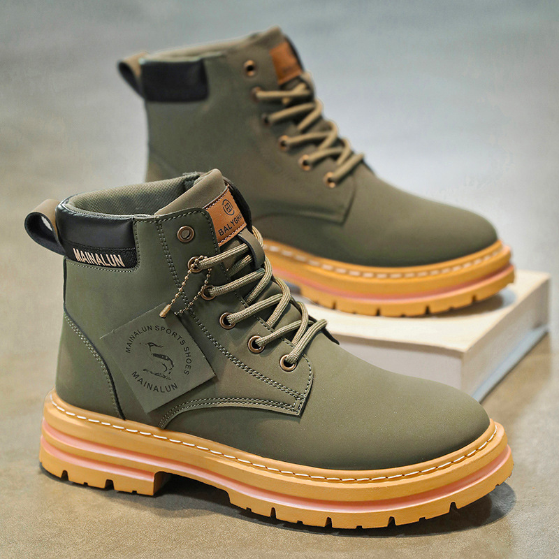 クラシックメンズハイカットブーツ高品質イエローレザーブーツフ - Men Shoes Type のレビューと価格