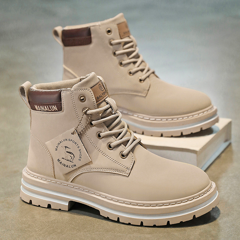 クラシックメンズハイカットブーツ高品質イエローレザーブーツフ - Men Shoes Type のレビューと価格