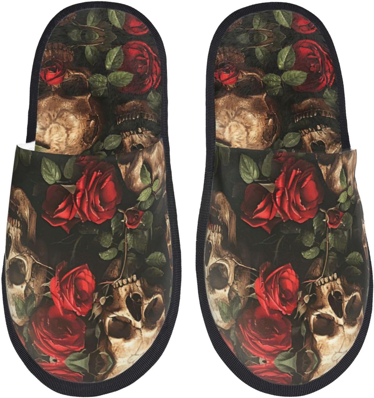スカルとレッドローズのプリント 秋冬用ファジースリッパ 快適 - Men Shoes Red のレビューと価格