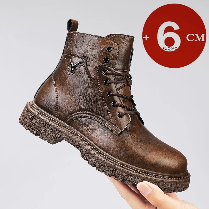 6cm身長アップ効果のあるメンズブーツ、レザー製、アウトドア - Men Shoes Type のレビューと価格
