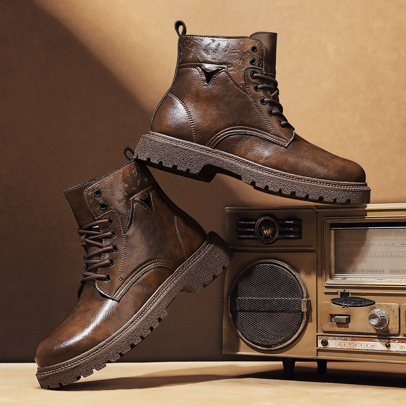 6cm身長アップ効果のあるメンズブーツ、レザー製、アウトドア - Men Shoes Type のレビューと価格