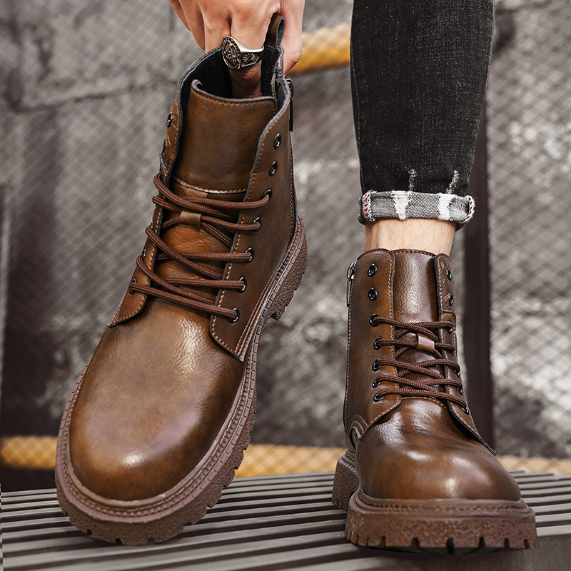 6cm身長アップ効果のあるメンズブーツ、レザー製、アウトドア - Men Shoes Type のレビューと価格