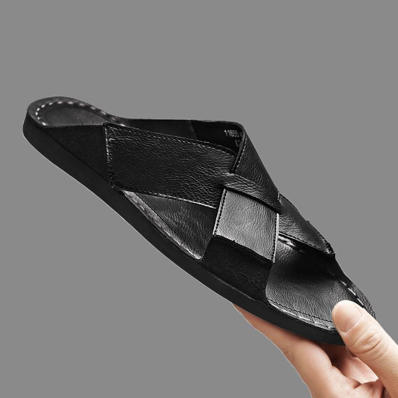 ファッション本革メンズスリッパ夏の男のサンダル屋外ビーチシュ - Men'S Shoes Qn のレビューと価格