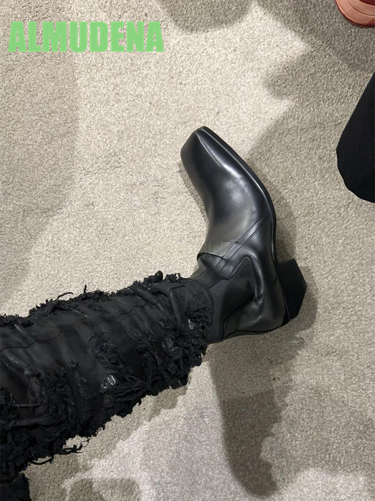 スクエアトゥ、ミドルヒールのオートバイブーツ、ファッショナブ - Chelsea Boots Suede のレビューと価格