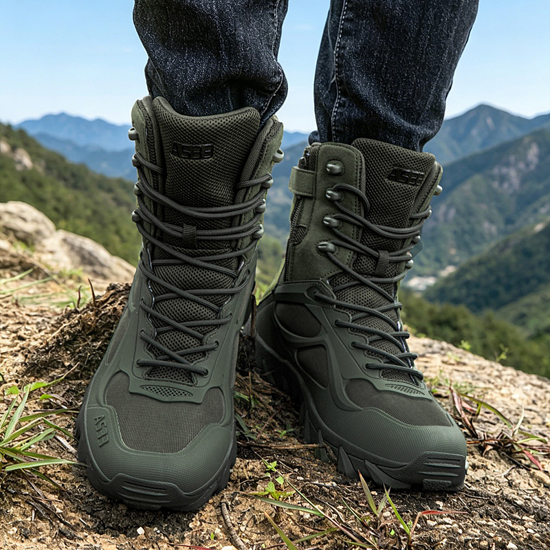 男性の戦術的なブーツカジュアル超軽量トレーニング安全作業防水 - Men'S Shoes Zipper のレビューと価格