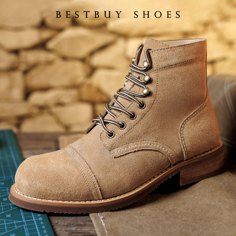 ヴィンテージツール加工男性用オートバイブーツ高品質牛革ウィン - Men Shoes Red のレビューと価格