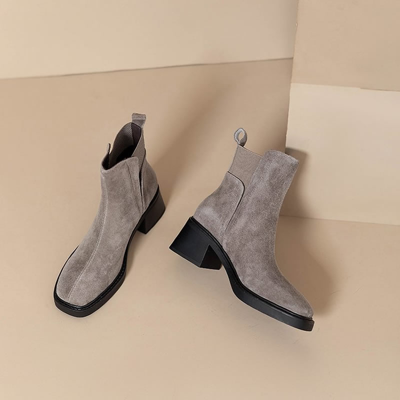 スエードレディースチャンキーアンクルブーツファッションハイヒ - Chelsea Boots Suede のレビューと価格