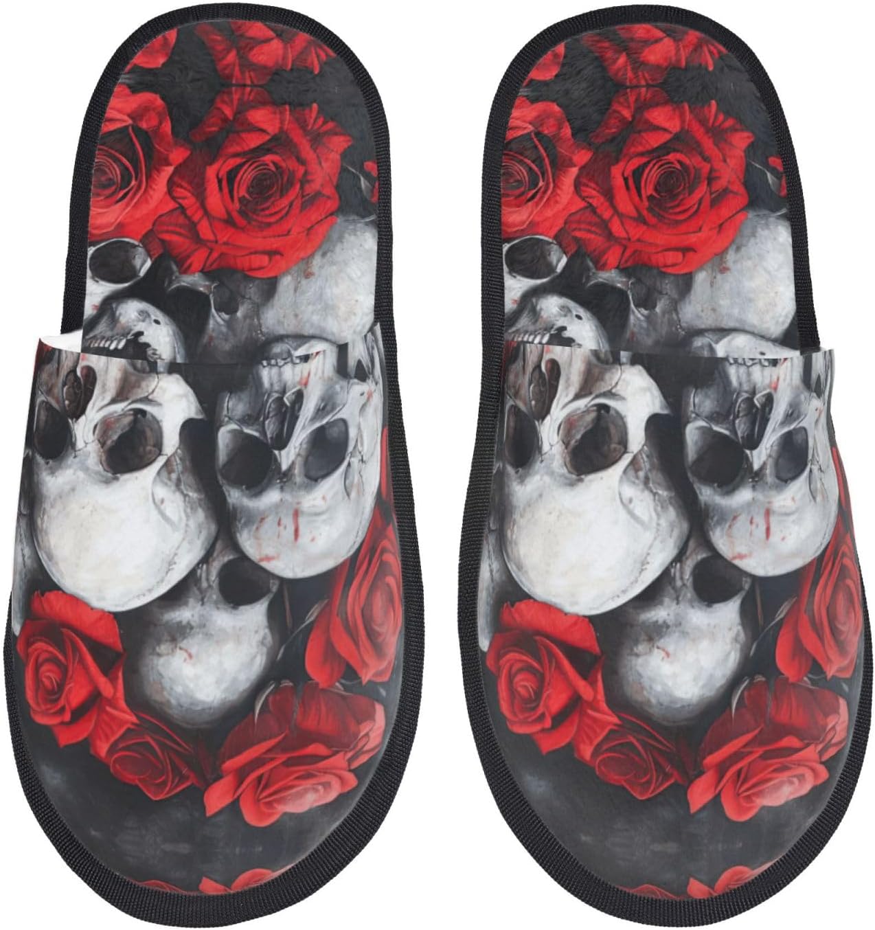 スカルとレッドローズプリント 秋冬用 ふわふわスリッパ 快適 - Men Shoes Red のレビューと価格