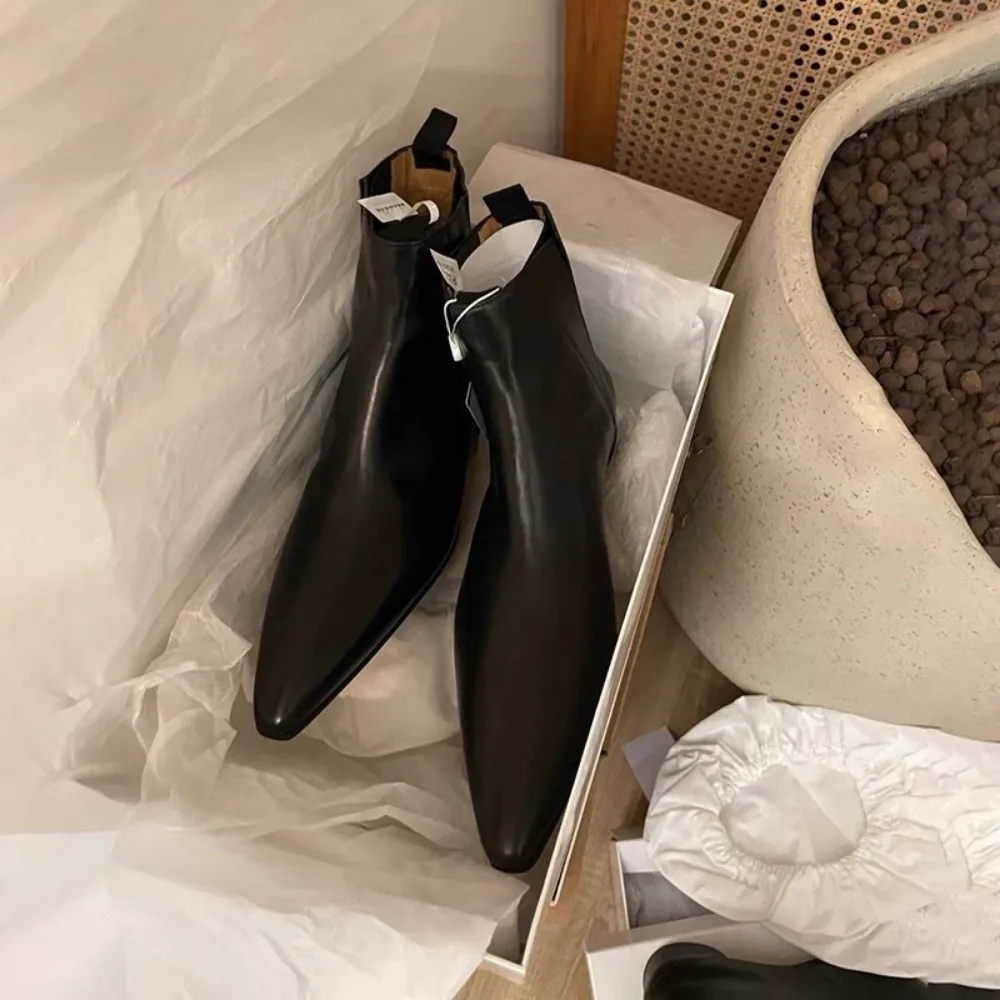 高級レディースショートブーツ秋/冬本革ポインテッドチェルシー - Chelsea Boots Suede のレビューと価格