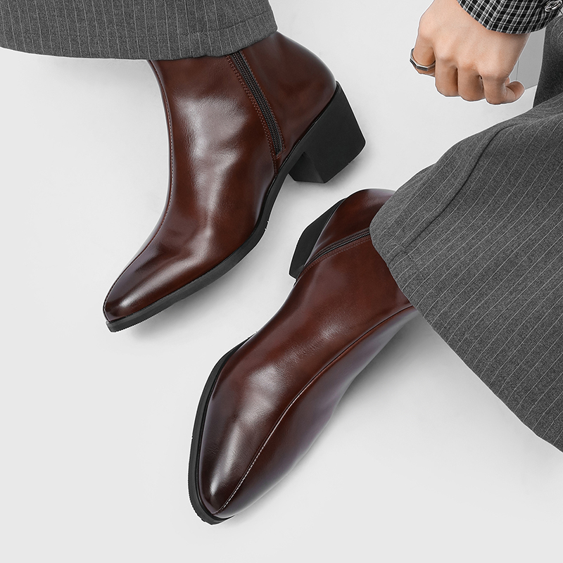 男性用シンプルでおしゃれなハイヒール、ポインテッドトゥ、サイ - Men'S Shoes Zipper のレビューと価格