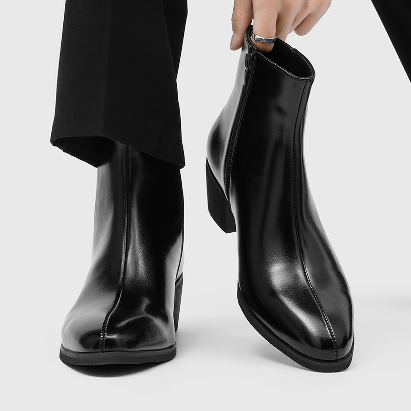 男性用シンプルでおしゃれなハイヒール、ポインテッドトゥ、サイ - Men'S Shoes Zipper のレビューと価格