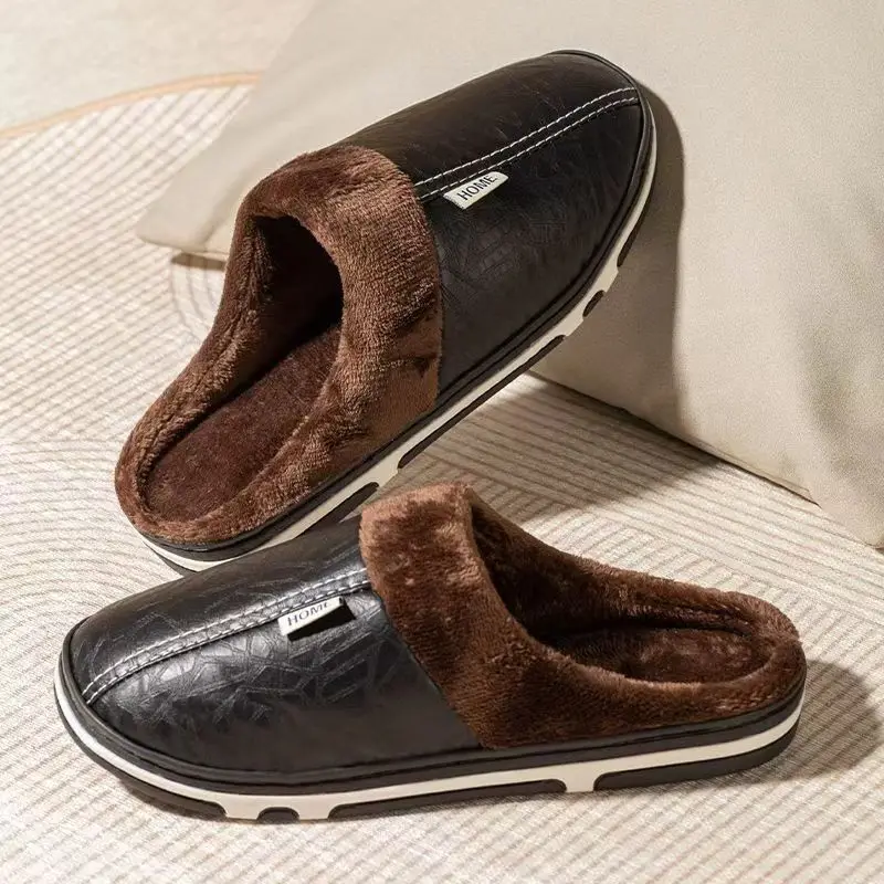 メンズビッグサイズ冬用スリッパ室内PUレザー家庭用防水ふわふ - Men'S Shoes Qn のレビューと価格