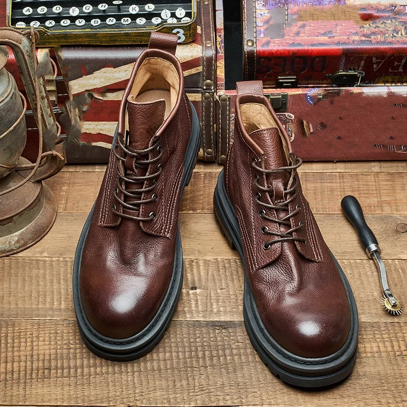メンズレトロアンクルレザーブーツ高級ブランド品質手作り本革快 - Men'S Shoes Quality Brands のレビューと価格