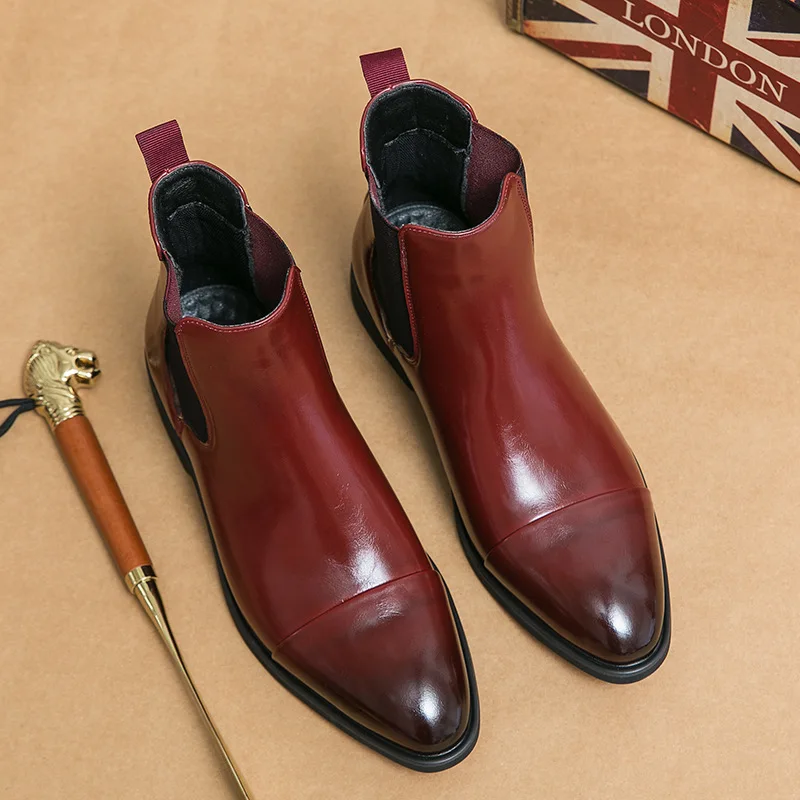 男性用の先のとがったつま先のブーツ,仕事用の赤い靴底の靴,革 - Men Shoes Red Bottom のレビューと価格