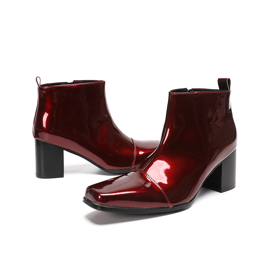 男性用赤色本革ハイヒールアンクルブーツ メンズ ジッパー ス - Men Shoes Red のレビューと価格