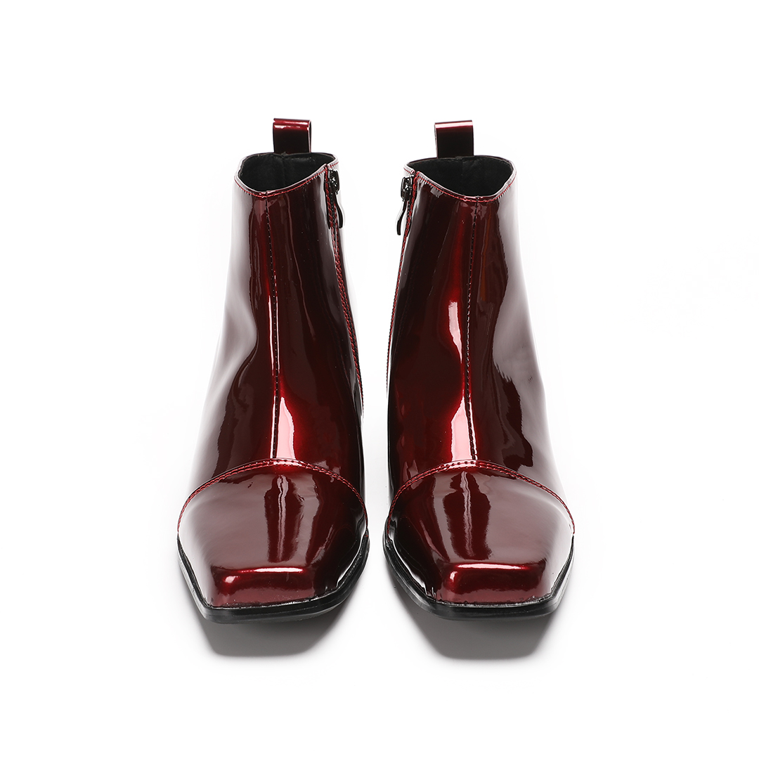 男性用赤色本革ハイヒールアンクルブーツ メンズ ジッパー ス - Men Shoes Red のレビューと価格