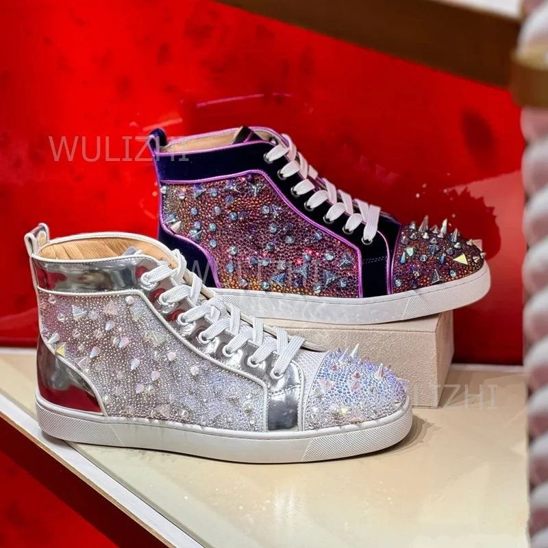 ダークパープルクリスタルリベットメンズスニーカーフラットレー - Men Shoes Red のレビューと価格