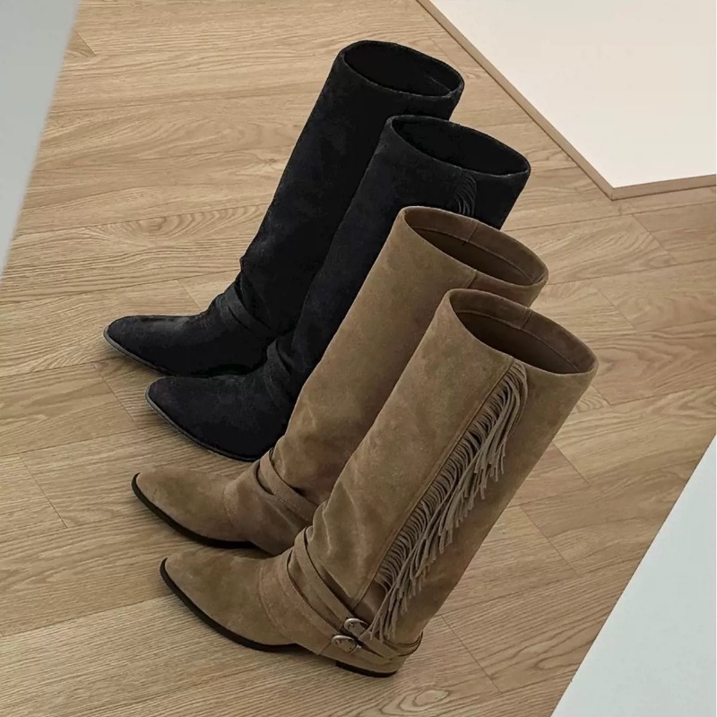 女性ニーハイブーツタッセルデザインロングブーツ高品質スエード - Chelsea Boots Suede のレビューと価格