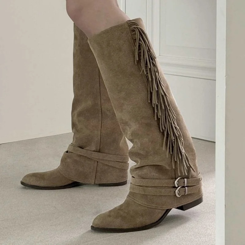 女性ニーハイブーツタッセルデザインロングブーツ高品質スエード - Chelsea Boots Suede のレビューと価格