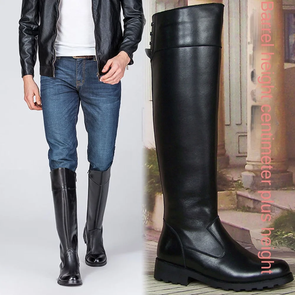 メンズ本革製騎馬ブーツ、ロングニーハイ、ジッパー付き、ガーゼ - Men'S Shoes Zipper のレビューと価格