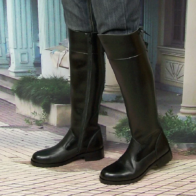 メンズ本革製騎馬ブーツ、ロングニーハイ、ジッパー付き、ガーゼ - Men'S Shoes Zipper のレビューと価格