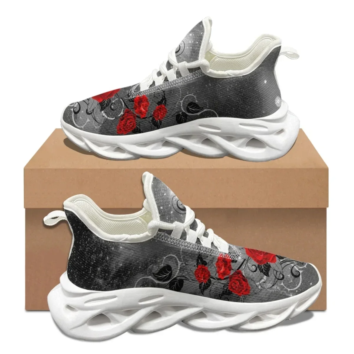 バレンタインデーギフト 3D レッドローズデザイン レディー - Men Shoes Red のレビューと価格