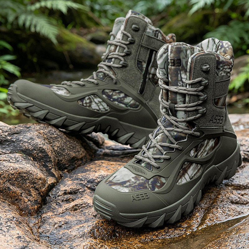 男性の戦術的なブーツ屋外超軽量安全足首通気性男性軍ブーツレー - Men'S Shoes Zipper のレビューと価格